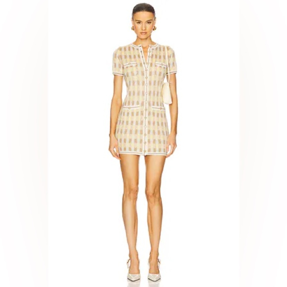 Heartloom Revolve Ruiz Beige and Ivory Plaid Mini Dress size XS Sweater Dress